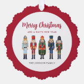 Schattigee Rode Notenkraker Vrolijk Kerstfeest Ornament Kaart (Voorkant)