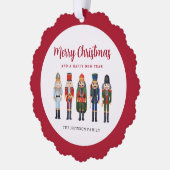 Schattigee Rode Notenkraker Vrolijk Kerstfeest Ornament Kaart (Links)