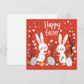 Schattigee rode paasvakantie Kaart met twee konijn (Voorkant / Achterkant)