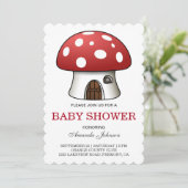 Schattigee rode paddenstoel huis Baby shower uitno Kaart (Staand voorkant)