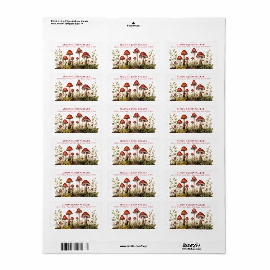 Schattigee Rode Paddestoelen Adresetiketten Etiket (Full Sheet)