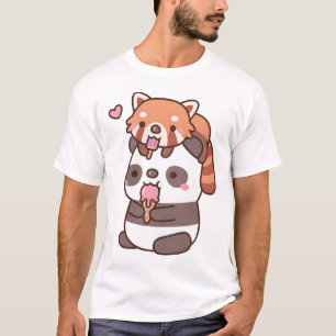 Schattigee rode panda en panda eten ijs voor de zo t-shirt