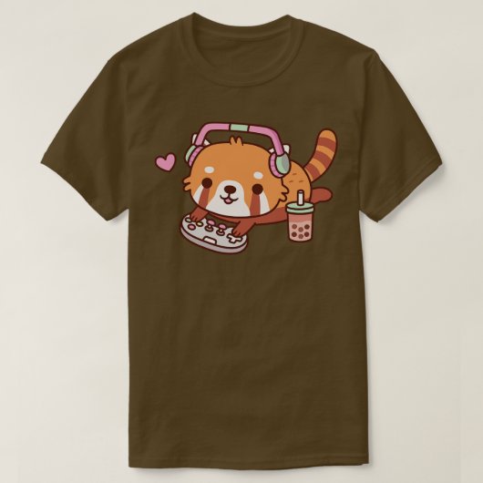 Schattigee rode panda g met video games t-shirt (Design voorkant)