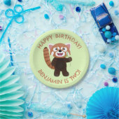 Schattigee rode panda gepersonaliseerde cartoon ve papieren bordje (Feest)