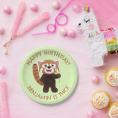 Schattigee rode panda gepersonaliseerde cartoon ve papieren bordje (Feest)