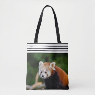 Schattigee rode panda gestreept tote bag