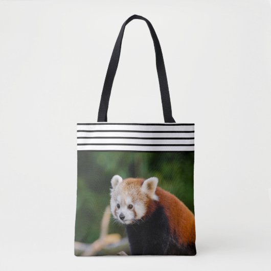 Schattigee rode panda gestreept tote bag (Voorkant)