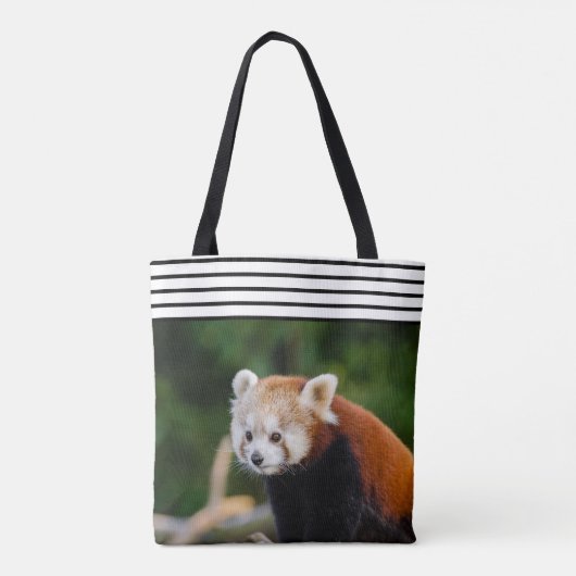 Schattigee rode panda gestreept tote bag (Achterkant)