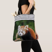 Schattigee rode panda gestreept tote bag (Dichtbij)