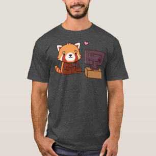 Schattigee rode panda houdt van videogames t-shirt
