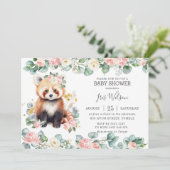 Schattigee Rode Panda Roze Bloemen Greenery Baby s Kaart (Staand voorkant)