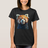 Schattigee rode panda T-shirt olieverfstijl (Voorkant)