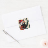 Schattigee rode pandaboom tak kerst vierkante sticker (Envelop)