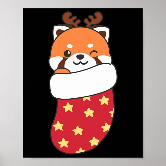 Schattigee rode panda's in kerstkousen voor Kerstm Poster (Voorkant)