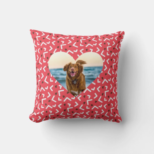 Schattigee rode Patterned Dog Photo Custom Kussen (Voorkant)