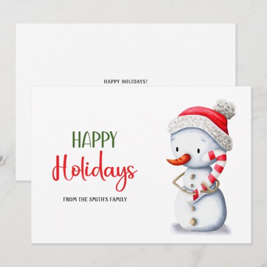 Schattigee Rode Pet Prettige feestdagen Sneeuwman  Feestdagenkaart (Voorkant / Achterkant)