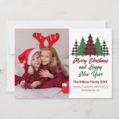 Schattigee Rode Plaid Kerstbomen Familiefoto Feestdagenkaart (Voorkant)