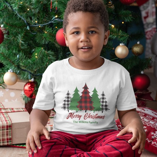 Schattigee Rode Plaid Vrolijke Kerstbomen Custom Kinder Shirts