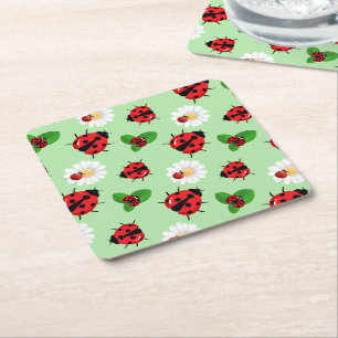 Schattigee rode polka dot Ladybug Daisy bloemenzom Kartonnen Onderzetters