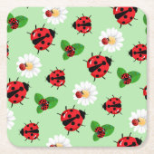 Schattigee rode polka dot Ladybug Daisy bloemenzom Kartonnen Onderzetters (Voorkant)