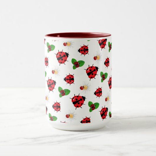 Schattigee rode polka dot Ladybug Daisy bloemenzom Mok (Midden)