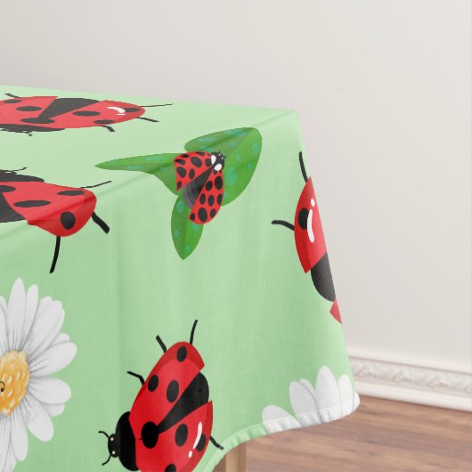 Schattigee rode polka dot Ladybug Daisy bloemenzom Tafelkleed (Voorbeeld)