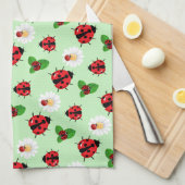 Schattigee rode polka dot Ladybug Daisy bloemenzom Theedoek (Quarter Fold)