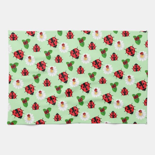 Schattigee rode polka dot Ladybug Daisy bloemenzom Theedoek (Horizontaal)