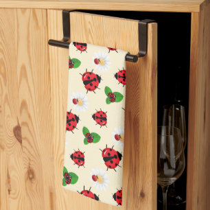 Schattigee rode polka dot Ladybug Daisy bloemenzom Theedoek