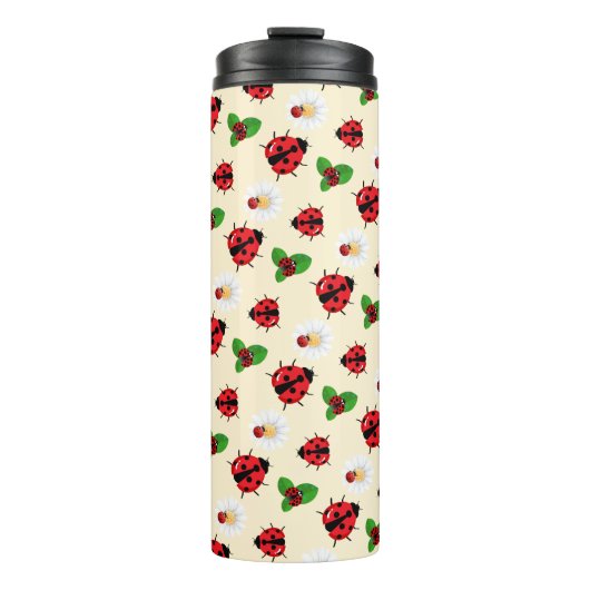 Schattigee rode polka dot Ladybug Daisy bloemenzom Thermosbeker (Voorkant)