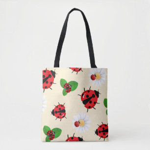 Schattigee rode polka dot Ladybug Daisy bloemenzom Tote Bag