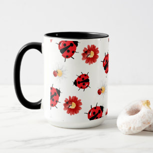 Schattigee rode polka dot lieveheersbeestje bloeme mok