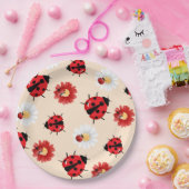 Schattigee rode polka dot lieveheersbeestje bloeme papieren bordje (Feest)