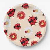Schattigee rode polka dot lieveheersbeestje bloeme papieren bordje (Voorkant)