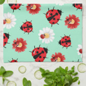 Schattigee rode polka dot lieveheersbeestje bloeme theedoek (Gevouwen)