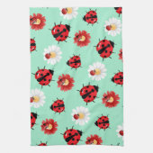 Schattigee rode polka dot lieveheersbeestje bloeme theedoek (Verticaal)