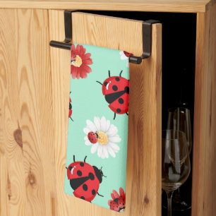 Schattigee rode polka dot lieveheersbeestje bloeme theedoek