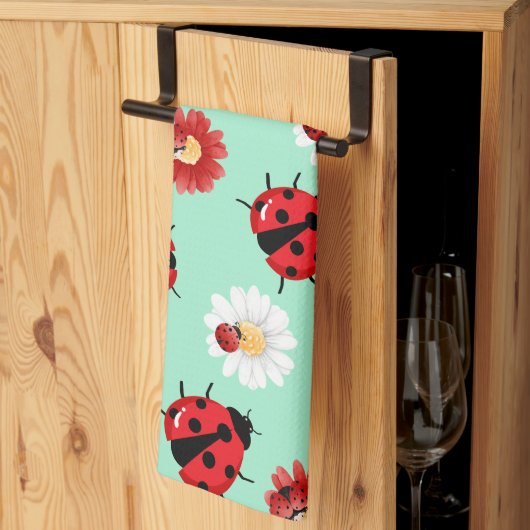 Schattigee rode polka dot lieveheersbeestje bloeme theedoek (Derde Gevouwen)