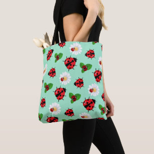 Schattigee rode polka dot lieveheersbeestje bloeme tote bag