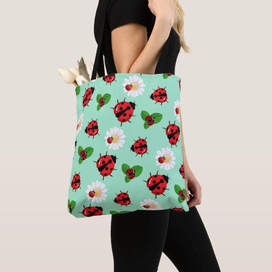 Schattigee rode polka dot lieveheersbeestje bloeme tote bag (Dichtbij)