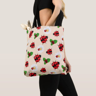 Schattigee rode polka dot lieveheersbeestje bloeme tote bag