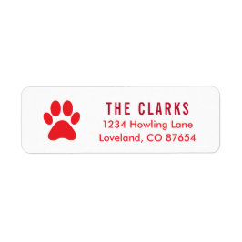 Schattigee rode poot print hond kerst retour adres etiket
