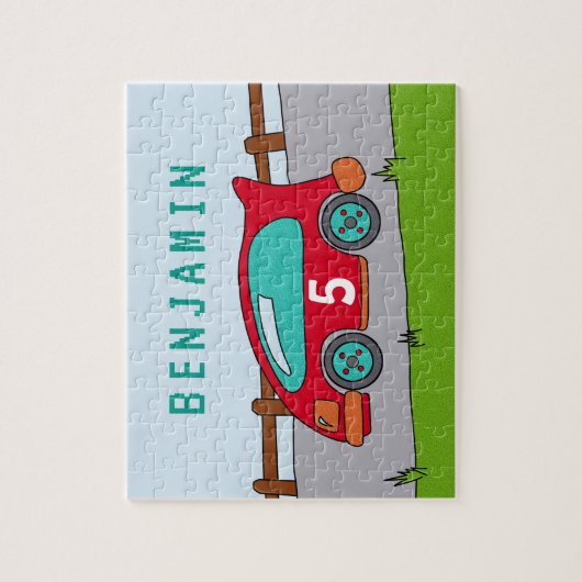 Schattigee Rode Racing Auto Kinderen Puzzel met Na Legpuzzel (Verticaal)