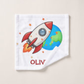 Schattigee rode raket in de ruimte washandje (Wasdoekje)