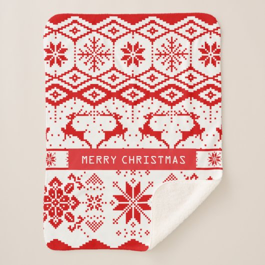 Schattigee rode rendieren en sneeuwvlokken sherpa deken (Voorkant)