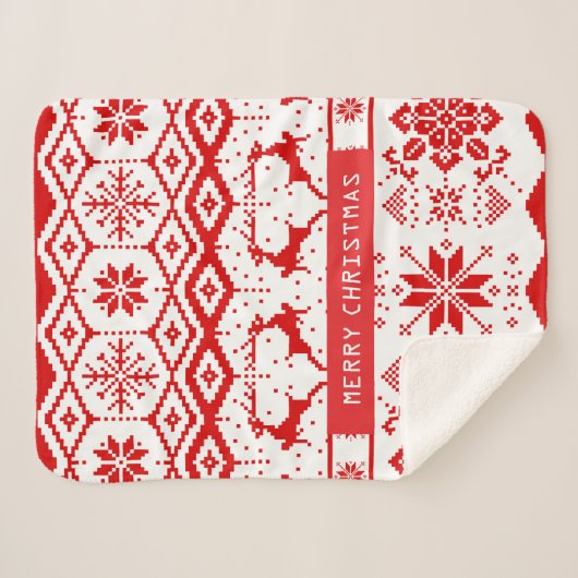 Schattigee rode rendieren en sneeuwvlokken sherpa deken (Voorkant (horizontaal))