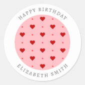 Schattigee rode roze harten aangepaste tekst naam ronde sticker (Voorkant)