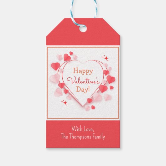 Schattigee Rode Roze Harten Gelukkige Naam Valenti Cadeaulabel (Voorkant)