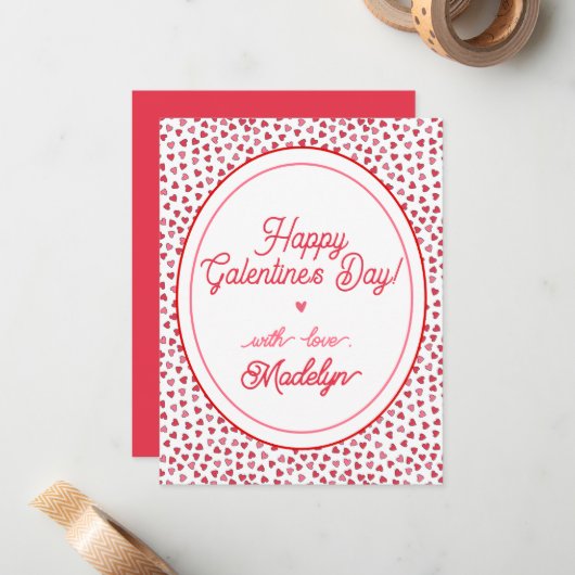 Schattigee rode & roze harten - Happy Galentine's  Notitiekaartje (Voorkant / Achterkant in situ)