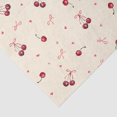 Schattigee Rode Roze Kersen Harten Bogen op Cream Tissuepapier (Detail)